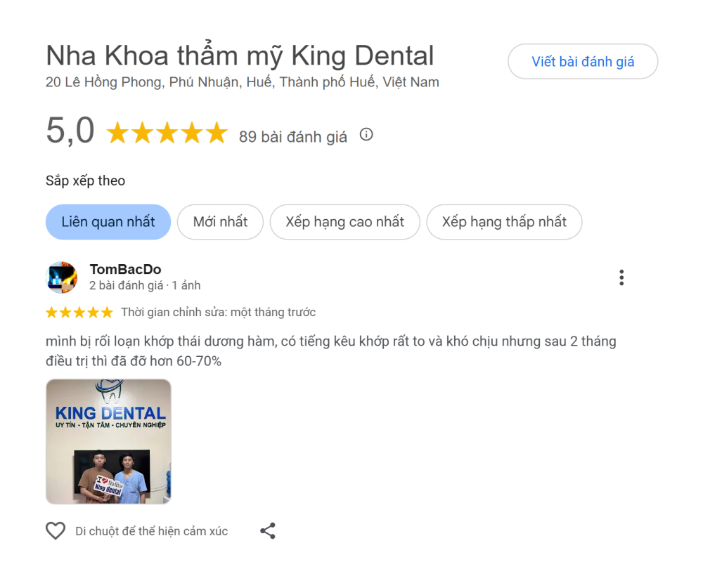 Đánh giá Google Map của Nha khoa King Dental