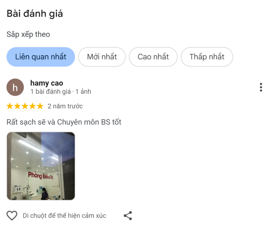 Đánh giá Google Map của Nha khoa Cố Đô